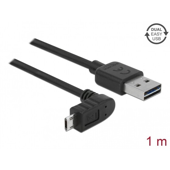 Przewód EASY-USB 2.0 typ A wtyk męski do EASY-USB 2.0 typ micro-B wtyk męski w górę / w dół 1m czarny Delock 83848
