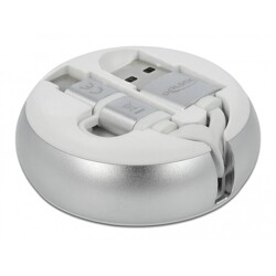 Kabel na szpuli 2w1 USB typ A do micro-B i Lightning biały/srebrny Delock 85821
