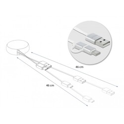 Kabel na szpuli 2w1 USB typ A do micro-B i Lightning biały/srebrny Delock 85821
