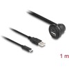 Kabel USB 2.0 USB typ A męski i USB-C męski na USB typ A żeński pod kątem 90° i żeński USB-C pod kątem 90° do zabudowy 1m czarny