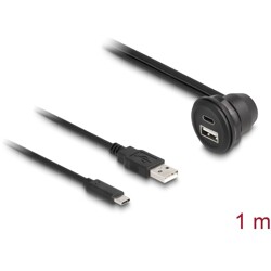 Kabel USB 2.0 USB typ A męski i USB-C męski na USB typ A żeński pod kątem 90° i żeński USB-C pod kątem 90° do zabudowy 1m czarny