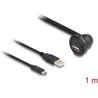 Kabel USB 2.0 USB typ A męski i USB-C męski na USB typ A żeński pod kątem 90° i żeński USB-C pod kątem 90° do zabudowy 1m czarny