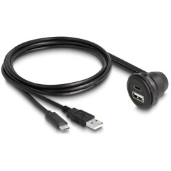 Kabel USB 2.0 USB typ A męski i USB-C męski na USB typ A żeński pod kątem 90° i żeński USB-C pod kątem 90° do zabudowy 1m czarny Kabel USB 2.0 USB typ A męski i USB-C męski na USB typ A żeński pod kątem 90° i żeński USB-C pod kątem 90° do zabudowy 1m czarny