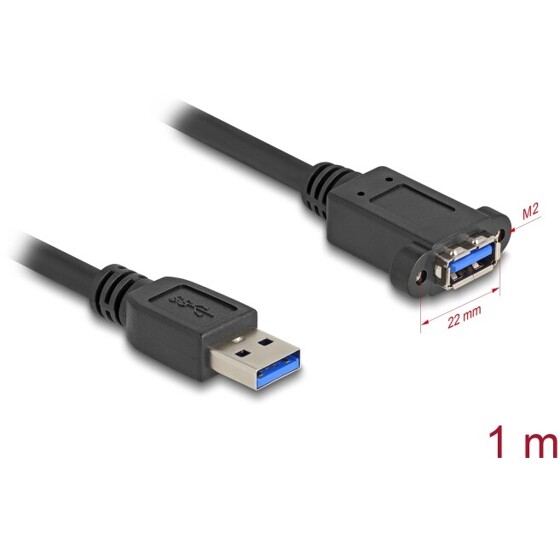 Kabel USB 5Gbps męski USB typ A na żeński USB typ A do instalacji 1m czarny Delock 80486