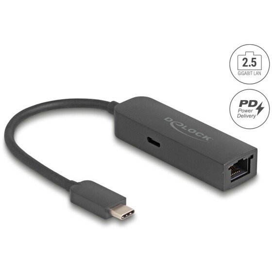 Adapter USB-C do 2,5 Gigabit LAN z Power Delivery 100W Delock 66938