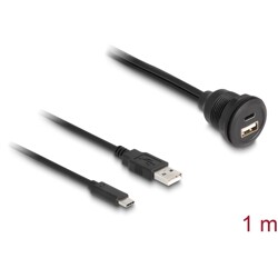Kabel USB 2.0 USB typ A męski i USB-C męski do USB typ A żeński i żeński USB-C do zabudowy 1m czarny Delock 88102