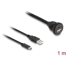 Kabel USB 2.0 USB typ A męski i USB-C męski do USB typ A żeński i żeński USB-C do zabudowy 1m czarny Delock 88102