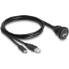 Kabel USB 2.0 USB typ A męski i USB-C męski do USB typ A żeński i żeński USB-C do zabudowy 1m czarny Delock 88102
