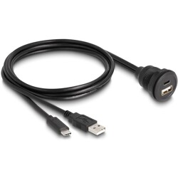 Kabel USB 2.0 USB typ A męski i USB-C męski do USB typ A żeński i żeński USB-C do zabudowy 1m czarny Delock 88102