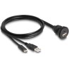 Kabel USB 2.0 USB typ A męski i USB-C męski do USB typ A żeński i żeński USB-C do zabudowy 1m czarny Delock 88102
