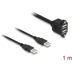 Kabel USB 2.0 2x USB typ A męsko-żeński ze śrubami do zabudowy 1m czarny Delock 88105