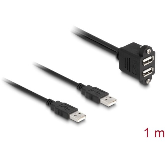 Kabel USB 2.0 2x USB typ A męsko-żeński ze śrubami do zabudowy 1m czarny Delock 88105