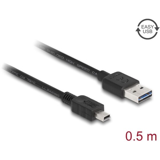 Przewód USB 2.0 typ A na USB 2.0 typ mini-B 50cm czarny Delock 85158