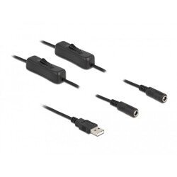 Kabel USB typ A męski do 2x DC 5,5 x 2,1mm żeński z przełącznikiem 1m Delock 86797 Kabel USB typ A męski do 2x DC 5,5 x 2,1mm żeński z przełącznikiem 1m Delock 86797