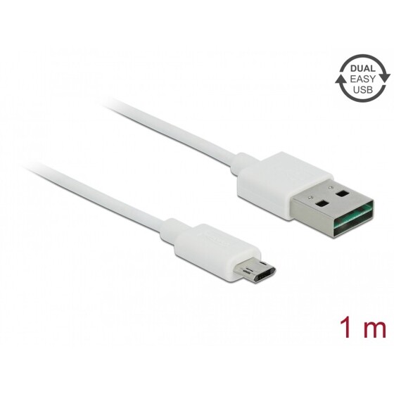 Przewód USB 2.0 typ A na micro-B 1m biały Delock 84807