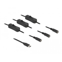 Kabel USB-C męski do 3x DC 5,5 x 2,1mm żeński z przełącznikiem 1m Delock 86801 Kabel USB-C męski do 3x DC 5,5 x 2,1mm żeński z przełącznikiem 1m Delock 86801
