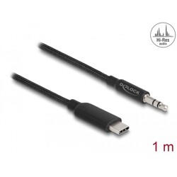 Kabel audio stereo USB-C męski do gniazda stereo męskiego 3-pin. 1m czarny Delock 85208