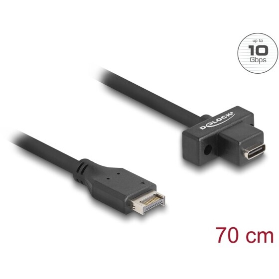 Kabel USB 10Gbps typ E klucz A 20-pin. męski na USB-C żeński na panel 70cm Delock 85776