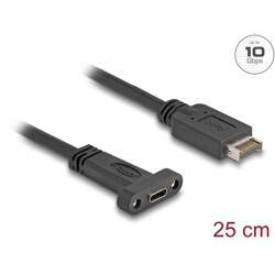 Kabel USB 10Gbps USB typ E A klucz 20-pin. męsko-żeński USB-C do montażu panelowego 25cm Delock 85454