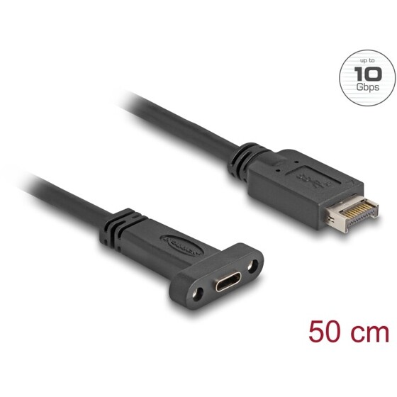 Kabel USB 10Gbps USB typ E A klucz 20-pin. męsko-żeński USB-C do montażu panelowego 50cm Delock 85526
