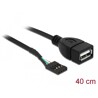 Kabel USB 2.0 gniazdo 2,54mm raster 4-pin. - 1x USB typ A gniazdo 40cm Delock 83825