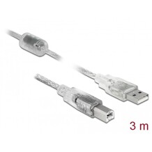 Przewód z wtykiem męskim USB 2.0 typ A - wtyk męski USB 2.0 typ B 3m przezroczysty Delock 83895