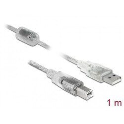 Przewód z wtykiem męskim USB 2.0 typ A - wtyk męski USB 2.0 typ B 1m przezroczysty Delock 83892