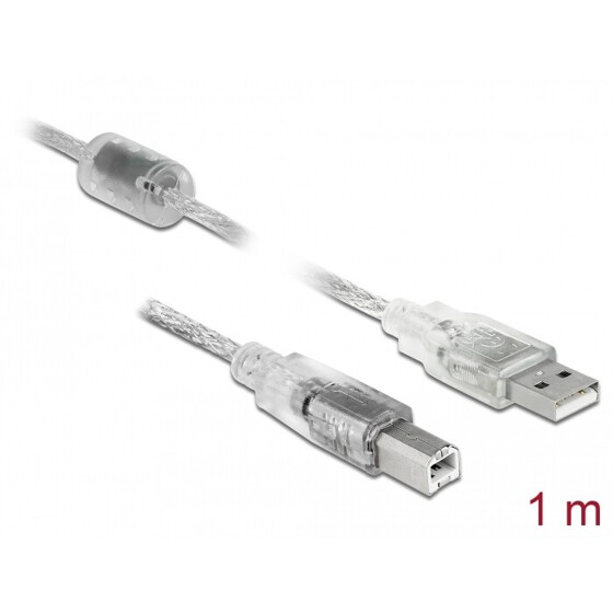 Przewód z wtykiem męskim USB 2.0 typ A - wtyk męski USB 2.0 typ B 1m przezroczysty Delock 83892