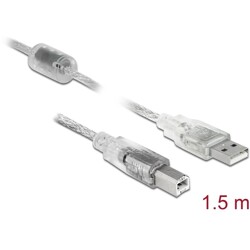 Przewód z wtykiem męskim USB 2.0 typ A - wtyk męski USB 2.0 typ B 1,5m przezroczysty Delock 83893