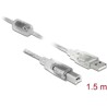 Przewód z wtykiem męskim USB 2.0 typ A - wtyk męski USB 2.0 typ B 1,5m przezroczysty Delock 83893