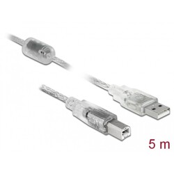 Przewód z wtykiem męskim USB 2.0 typ A - wtyk męski USB 2.0 typ B 5m przezroczysty Delock 83896