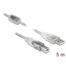 Przewód z wtykiem męskim USB 2.0 typ A - wtyk męski USB 2.0 typ B 5m przezroczysty Delock 83896
