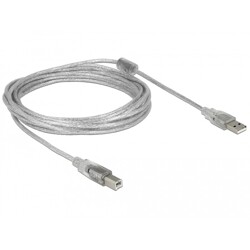Przewód z wtykiem męskim USB 2.0 typ A - wtyk męski USB 2.0 typ B 5m przezroczysty Delock 83896