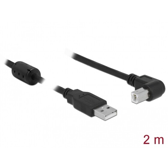 Przewód USB 2.0 typ A męski - USB 2.0 typ B męski kątowy 2m czarny Delock 83528