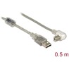 Przewód USB 2.0 typ A męski - USB 2.0 typ B męski kątowy 50cm przezroczysty Delock 84811