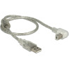 Przewód USB 2.0 typ A męski - USB 2.0 typ B męski kątowy 50cm przezroczysty Delock 84811