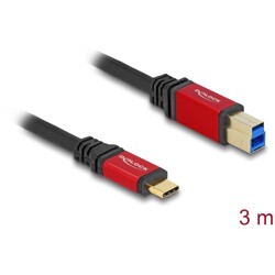 Kabel USB 5Gbps USB-C - USB typ B męsko-męski 3m czerwony metalowy Delock 80614