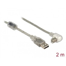 Przewód USB 2.0 typ A męski - USB 2.0 typ B męski kątowy 2m przezroczysty Delock 84814