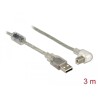 Przewód USB 2.0 typ A męski - USB 2.0 typ B męski kątowy 3m przezroczysty Delock 84815