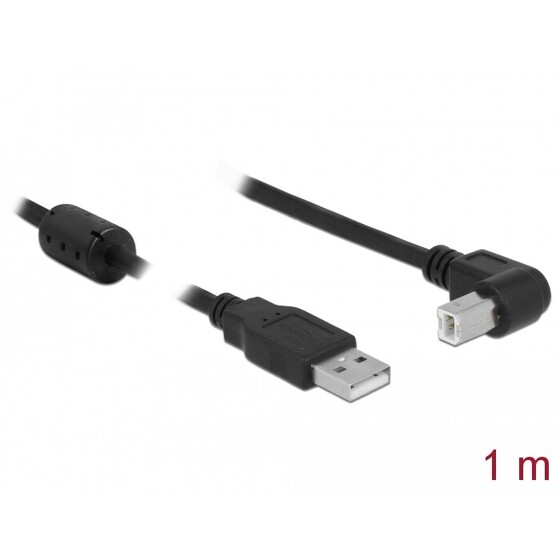 Przewód USB 2.0 typ A męski - USB 2.0 typ B męski kątowy 1m czarny Delock 83519