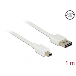 Przewód USB 2.0 typ A na USB 2.0 typ mini-B 1m biały Delock 85157