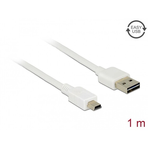 Przewód USB 2.0 typ A na USB 2.0 typ mini-B 1m biały Delock 85157