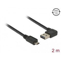 Przewód USB 2.0 typ A na micro-B kątowy 2m czarny Delock 85166