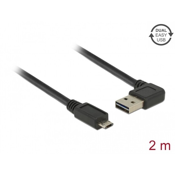 Przewód USB 2.0 typ A na micro-B kątowy 2m czarny Delock 85166