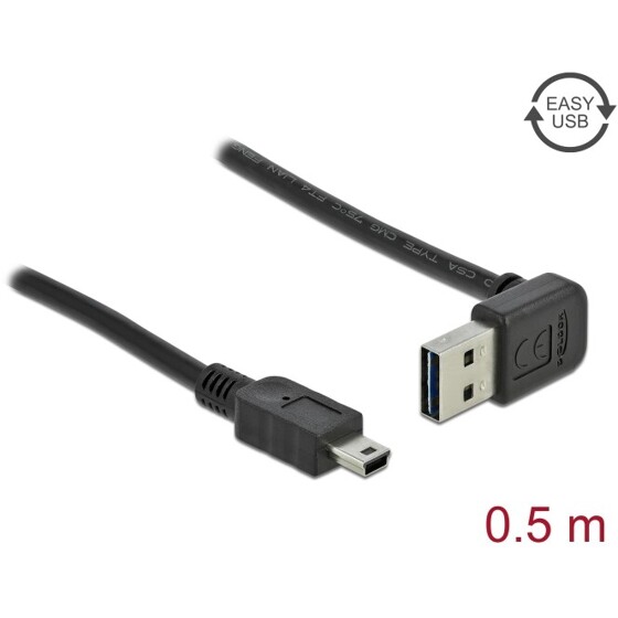 Przewód USB 2.0 typ A na USB 2.0 typ mini-B kątowy 50cm Delock 85184