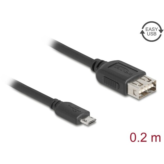Kabel USB 2.0 EASY USB typ micro-B męski na EASY USB typ A żeński 20cm Delock 81516