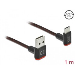 Przewód EASY-USB 2.0 typ A męski do USB-C wtyk męski kątowy w górę / w dół 1m czarny Delock 85276