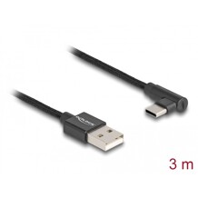 Przewód USB 2.0 typ A wtyk męski do USB-C wtyk męski kątowy 3m czarny Delock 80033