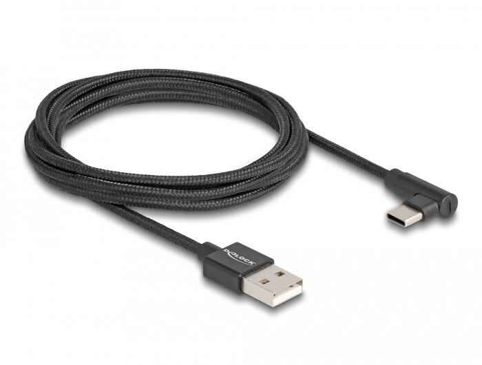 Przewód USB 2.0 typ A wtyk męski do USB-C wtyk męski kątowy 2m czarny Delock 80031
