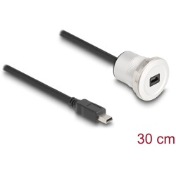 Złącze żeńskie USB 2.0 mini-B wbudowane z wtyczką kablową 30cm aluminiowe Delock 88186